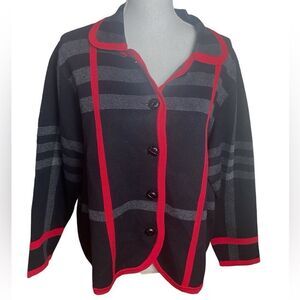 Appleseed Wm’s Sz XLP Black Red Trim Button Front Cardigan Sweater